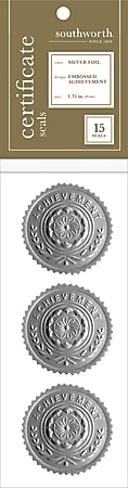 Southworth® Award/Certificate Seals, Silver, Pack Of 15