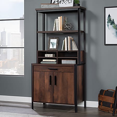 Sauder® Briarbrook 67"H Bookcase With Drawer, Open Storage And Doors, Barrel Oak®/Black