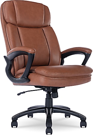 Serta® Big And Tall Ergonomic Bonded Leather High-Back Office Chair, Cognac/Black