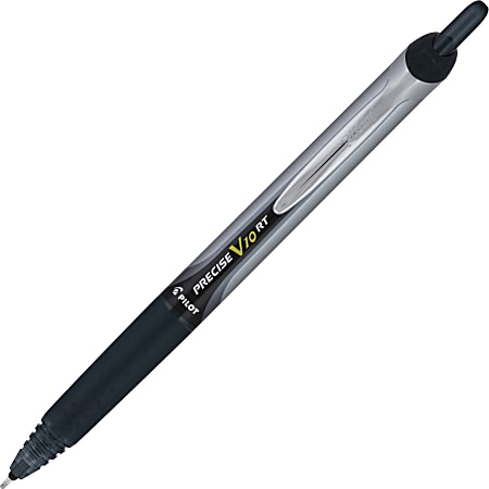 Pilot® PRECISE® V10 RT Retractable Pens, Pack Of 12, Black Barrel, Black Ink