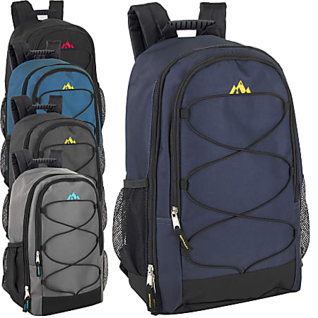 Trailmaker Dual Compartment Bungee Backpacks, Assorted Colors, Pack Of 24 Backpacks