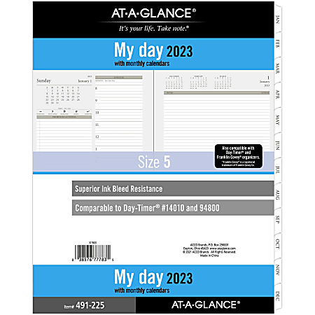 AT-A-GLANCE 2023 RY Daily Planner Two Page Per Day Refill, Loose-Leaf, Folio Size, 8 1/2" x 11"