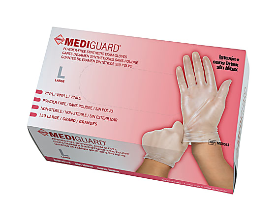 Mediguard Powder-Free Vinyl Exam Gloves, Large, Box Of 150