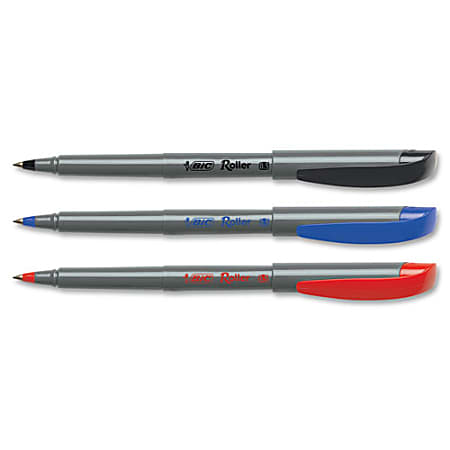 Bic Micro Point Roller Pens, 0.5mm Point, Blue Ink/Dark Grey Barrel