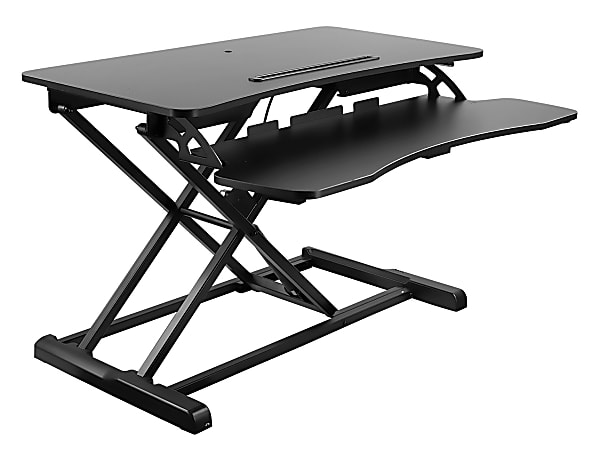 Mount-It MI-7953 Adjustable Standing Desk Converter With Keyboard Tray, 20-13/16"H x 34-5/8"W x 7"D, Black