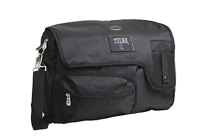 Denco Sports Luggage Travel Messenger Bag With 15" Laptop Pocket, Tulsa Golden Hurricane, 15 1/4"H x 12"W x 1 1/4"D, Black