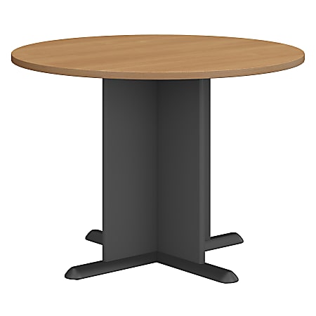 Bush Business Furniture 42"W Round Conference Table, Light Oak/Graphite Gray, Premium Installation