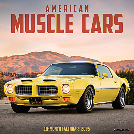 2025 Willow Creek Press Sports Monthly Wall Calendar, 12" x 12", American Muscle Cars, January To December, 41345