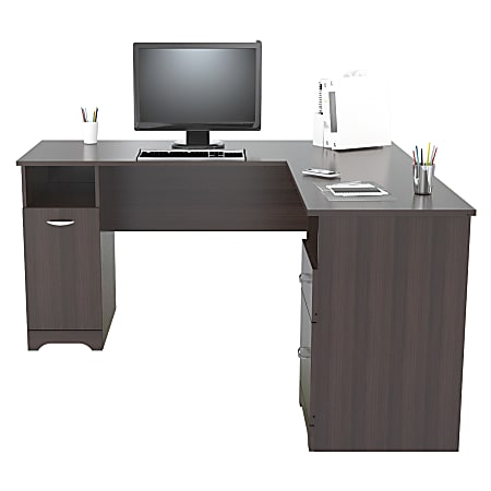 Inval 59"W L-Shaped 2-Drawer Computer Desk, Espresso