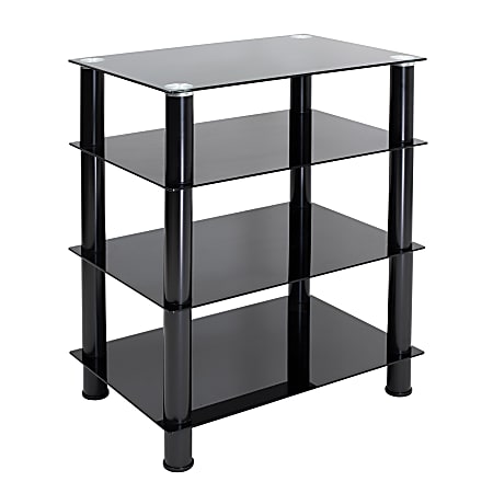 Mount-It! MI-8670 4-Tiered Glass A/V Media Stand, 28-3/4"H x 16-1/2"W x 16-1/2"D, Black