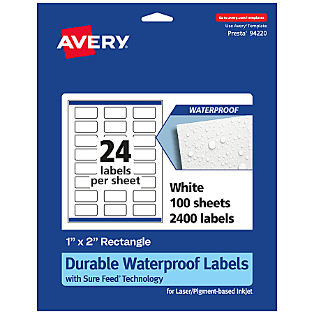 Avery® Waterproof Permanent Labels With Sure Feed®, 94220-WMF100,