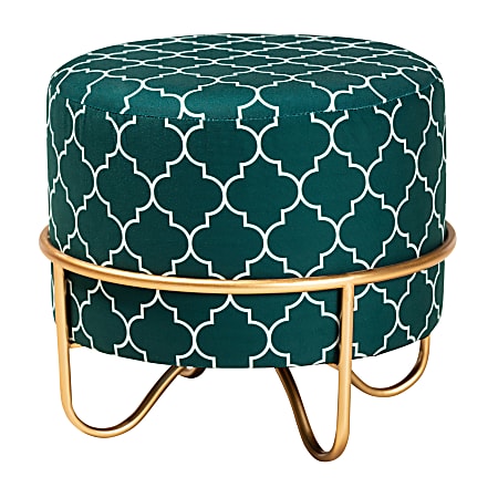 Baxton Studio Glam And Luxe Quatrefoil Velvet Round Ottoman, Teal Green/Gold