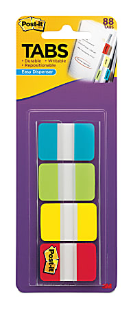 Post it Tabs With On The Go Dispenser 1 Assorted Colors 686 ALYR1IN Pack Of  88 Tabs AquaLimeYellowRed - Office Depot