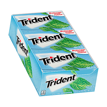 Trident® Sugar-Free Mint Bliss Gum, 14 Pieces Per Pack, Box Of 12 Packs