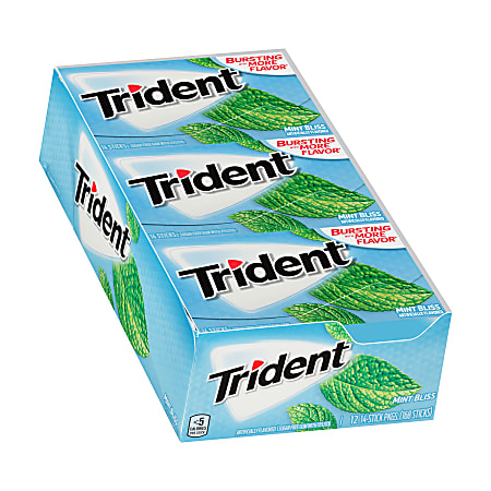 Trident Sugar Free Mint Bliss Gum 14 Pieces Per Pack Box Of 12 Packs Office Depot