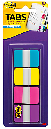 3M Post-it Solid Color Self-Stick Tabs, Write-On, 1 x 1.5 - 88 pack