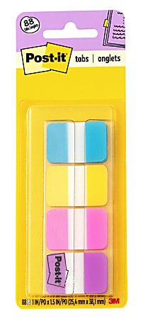 Post-it® Tabs With On-The-Go Dispenser, 1", Assorted Colors (686-AYPV1IN), Pack Of 88 Tabs; Aqua, Yellow, Pink, Violet