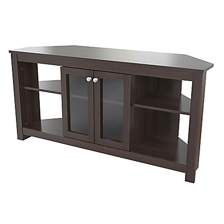 Inval® Corner TV Stand With Glass Doors For 60" TVs, 24-1/4"H x 49-1/8"W x 16-1/8"D, Espresso 