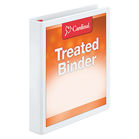 Cardinal Treated ClearVue™ Locking 3-Ring Binder, 1 1/2" D-Rings, 52% Recycled, White