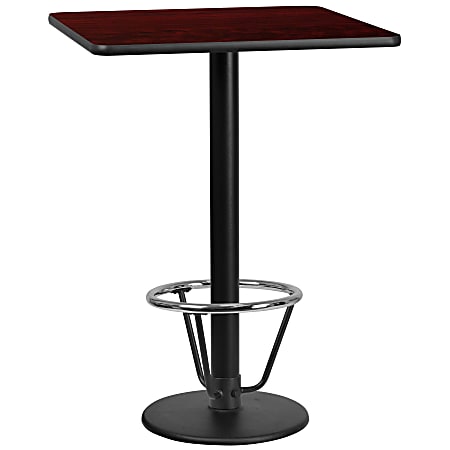 Flash Furniture Laminate Square Table Top With Round Bar-Height Base And Foot Ring, 43-1/8"H x 30"W x 30"D, Mahogany/Black