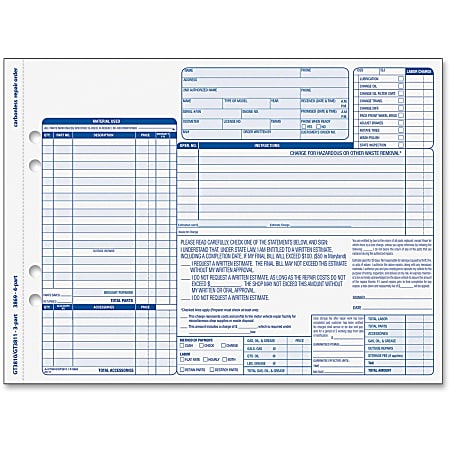 TOPS Garage Repair Order Unit Set - 50 Sheet(s) - 15 lb - 4 PartCarbonless Copy - 8.50"x11" Form Size - 3869