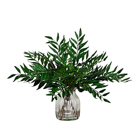 Nearly Natural 19”H Artificial Palmate Fern Arrangement With Glass Vase, 19”H x 20”W x 20”D, Clear/Green