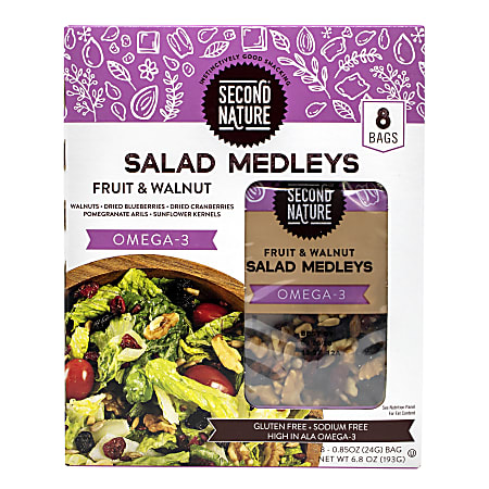 Second Nature Fruit & Walnut Omega-3 Salad Medleys, 0.85 Oz, Pack Of 8 Medleys