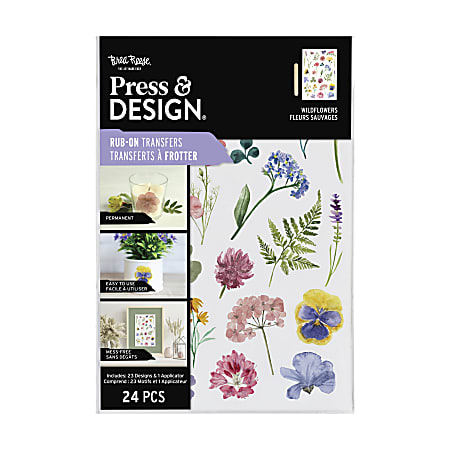 Brea Reese® Press And Design Rub On Transfer Wildflowers, With Applicator, Set Of 23 Pieces