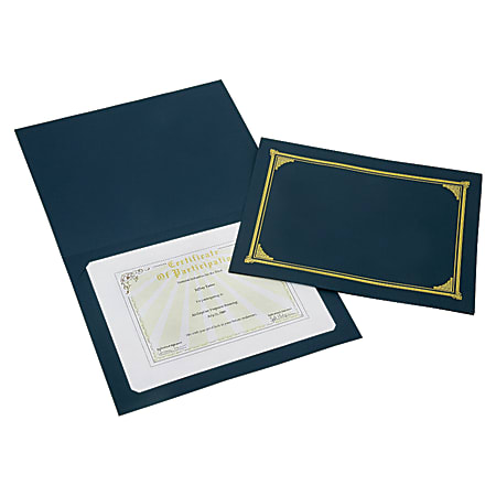SKILCRAFT® Certificate/Document Cover, 8 1/2" x 11", 8" x 10", A4, Blue/Gold, Pack Of 5 (AbilityOne 7510-01-519-5771)