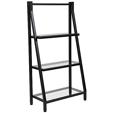 Flash Furniture 46"H 3-Shelf Glass/Metal Bookcase, Clear/Black