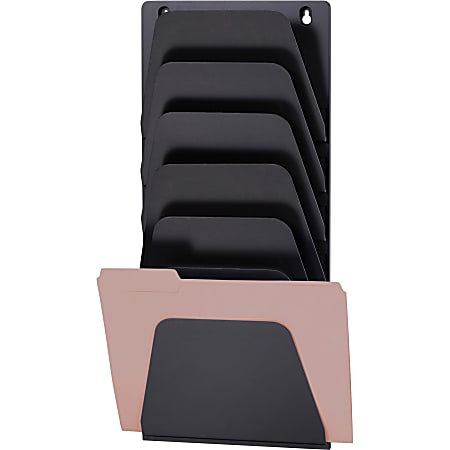 OIC 7 Compartment Wall File Holder, 7 Compartment(s), 22.4"H x 9.5"W x 2.9"D, Wall Mountable, Black, Plastic, 7 / Each