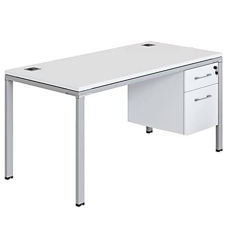 Boss Office Products Simple System Workstation Desk With Pedestal, 60" x 24", White