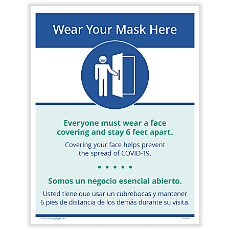 ComplyRight™ Coronavirus And Health Safety Posting Notice, Wear Your Mask Here, English, 8-1/2" x 11"