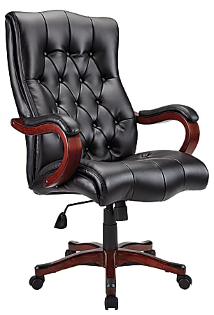 Realspace® Bradford Big & Tall Executive Tufted Bonded Leather Chair, Cherry/Matte Black