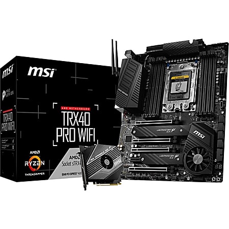 MSI TRX40 PRO WIFI Desktop Motherboard - AMD TRX40 Chipset - Socket sTRX4 - ATX - 256 GB DDR4 SDRAM Maximum RAM - UDIMM, DIMM - 8 x Memory Slots - Gigabit Ethernet - IEEE 802.11 a/b/g/n/ac/ax - 8 x SATA Interfaces