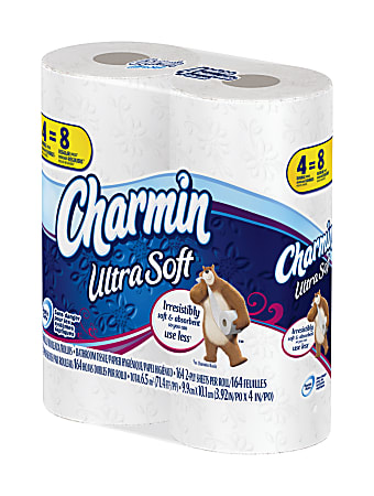Charmin Ultra Soft Bathroom Tissue, Double Roll, 164 Sheets, 2-Ply, 4 Rolls/Pack
