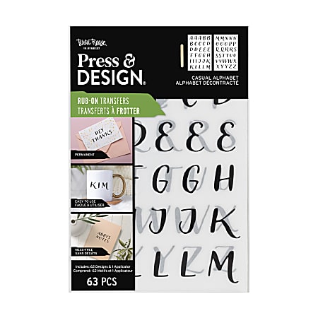 Brea Reese® Press And Design Rub On Transfer Alphabet, With Applicator, Set Of 62 Pieces