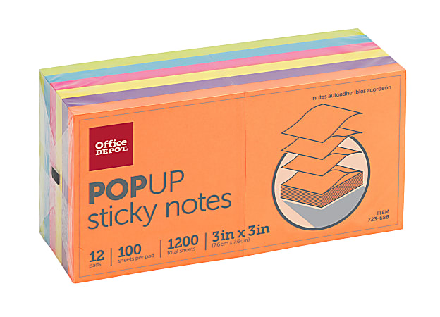 Office Depot Brand Sticky Notes 1 12 x 2 Assorted Vivid Colors 100 Sheets  Per Pad Pack Of 12 Pads - Office Depot