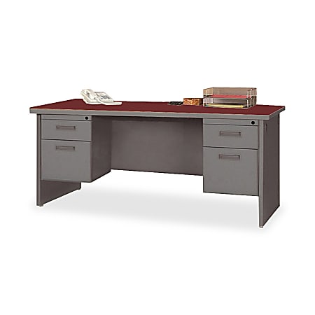 Lorell® 67000 Series Double-Pedestal Desk, 29"H x 72"W x 36"D, Mahogany/Charcoal