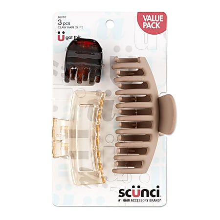 Conair® Scunci Mix Claw Clips, 4-1/4"L, Assorted Colors, Pack Of 3 Clips