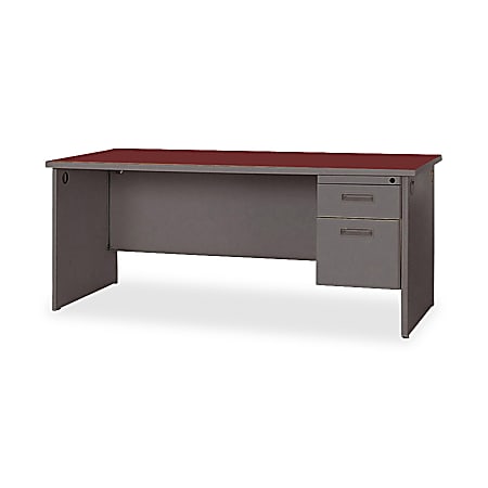 Lorell® 67000 Series Single-Pedestal Desk, 29"H x 66"W x 30"D, Mahogany/Charcoal