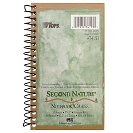 TOPS™ Second Nature® 100% Recycled Side Opening Memo Book, 3" x 5", 1 Subject, Narrow Ruled, 50 Sheets, White