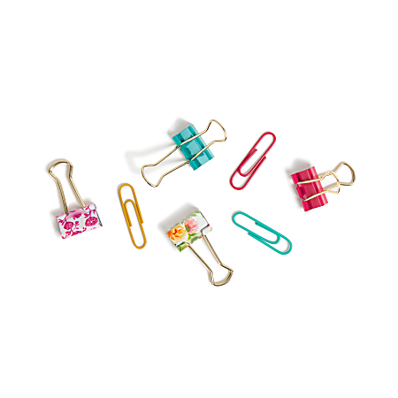 U Brands Painted Florals Office Clip Set, Assorted Colors, Pack Of 80 Clips