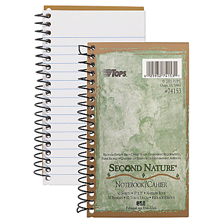 TOPS® Second Nature® 100% Recycled Wireless Perforated Notebook, 8 1/2" x 11", 1 Subject, College Ruled, 80 Sheets, Earth-Tone