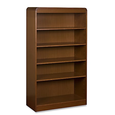 Lorell® Radius Hardwood Veneer Bookcase, 5 Shelves, 60"H x 36"W x 12"D, Cherry