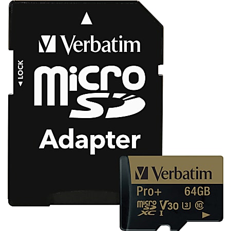 Verbatim 64GB Pro Plus 600X microSDHC Memory Card with Adapter, UHS-I V30 U3 Class 10 - 90 MB/s Read - 44034