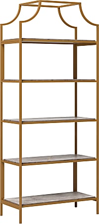 Sauder® International Lux 71"H 5-Shelf Bookcase, Deco Stone/Satin Gold