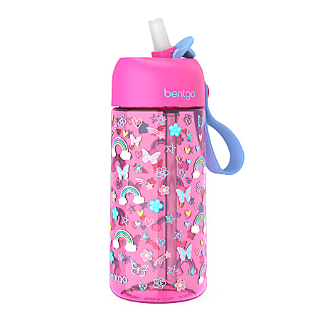 Bentgo Kids Prints Tritan Water Bottle, Rainbows/Butterflies