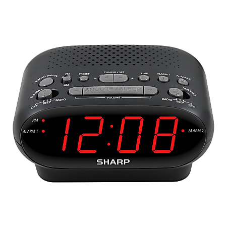 Sharp AM/FM Dual Alarm Clock Radio, 2-7/16”H x 4-5/16”W x 5-1/2”D, Black
