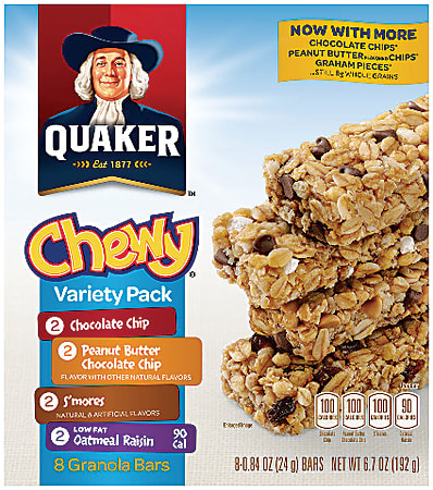 Quaker® Chewy Granola Bars Variety Pack, 0.84 Oz, Box Of 8